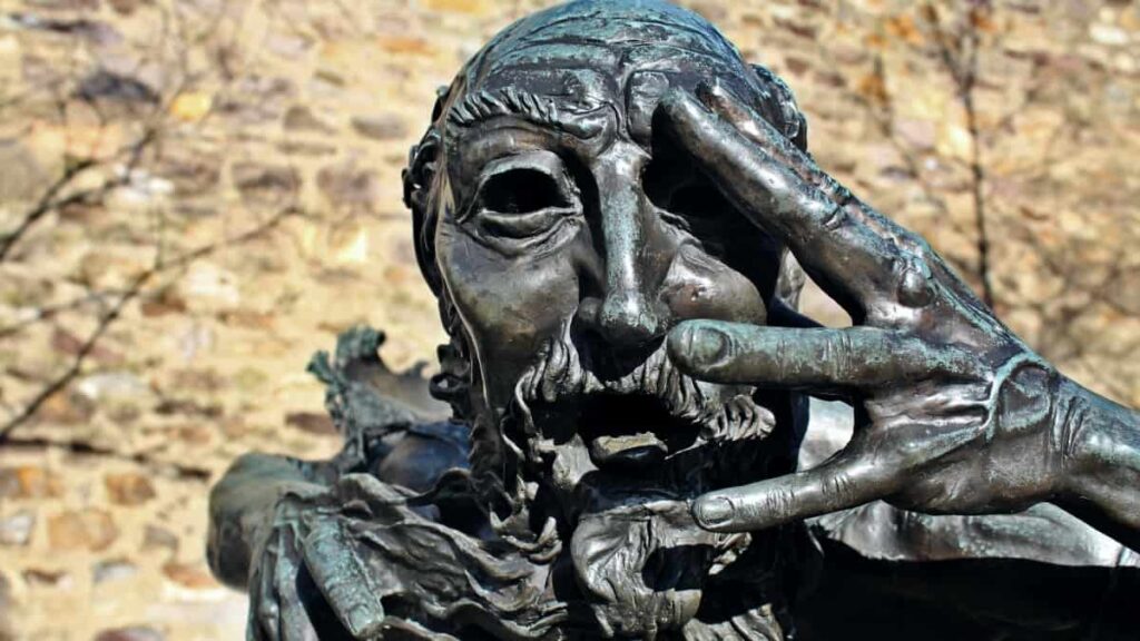 face of king lear made into a bronze statue