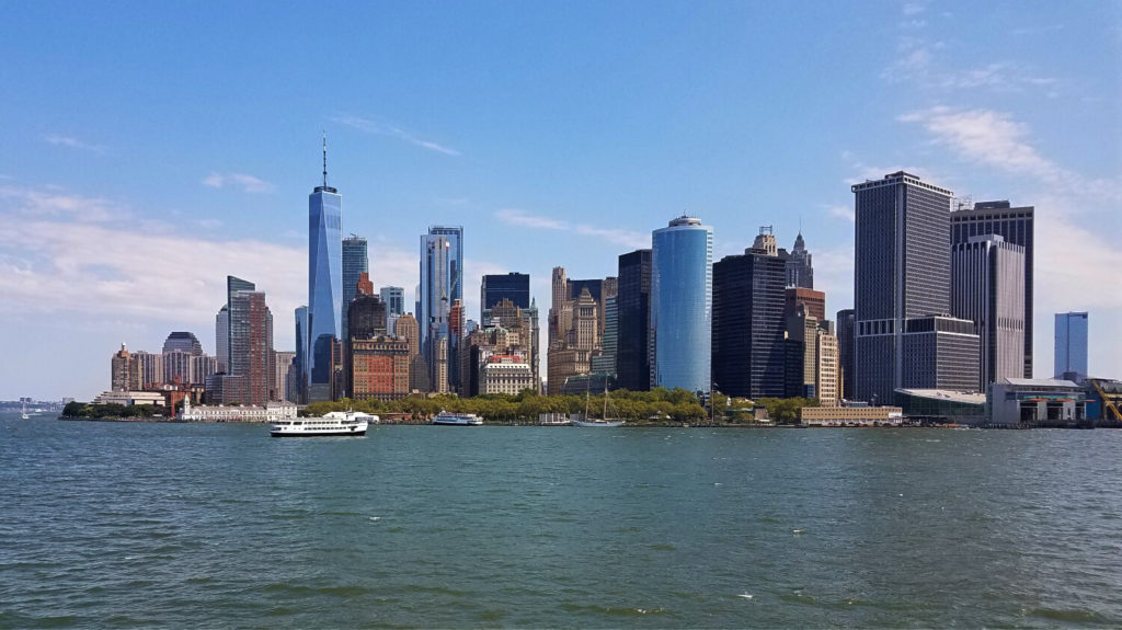 View of Lower Manhattan from the Staten Island Ferry including One World Center