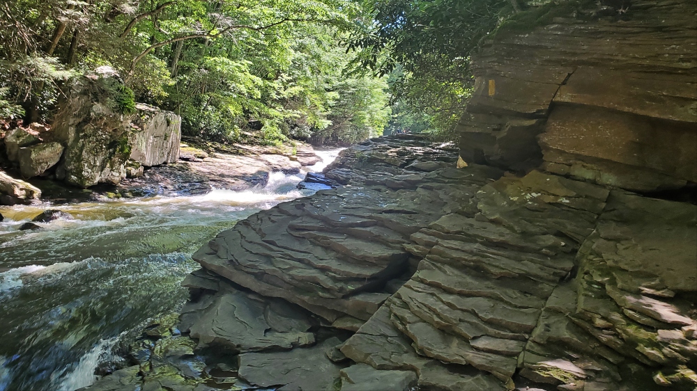 Natural waterslides on the Meadow Run trail at Ohiopyle State Park