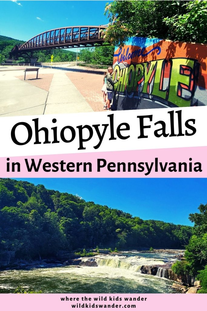 Ohiopyle Falls area at Ohiopyle State Park in southwestern Pennsylvania. Family-Friendly hikes, biking the Greater Allegheny Passage and whitewater rafting near Pittsburgh. - Where the Wild Kids Wander 