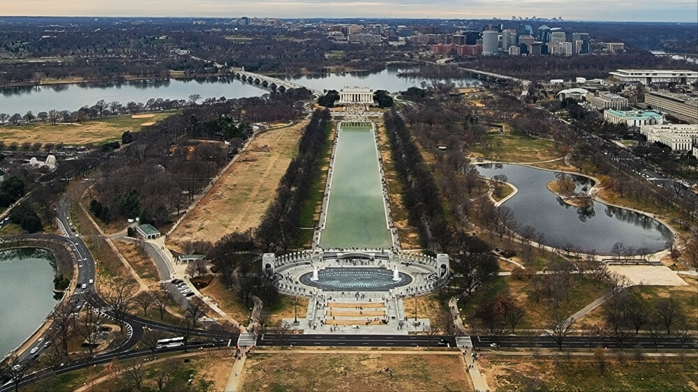 View of Lincoln Memorial and WWII Memorial from top of the Washington Monument