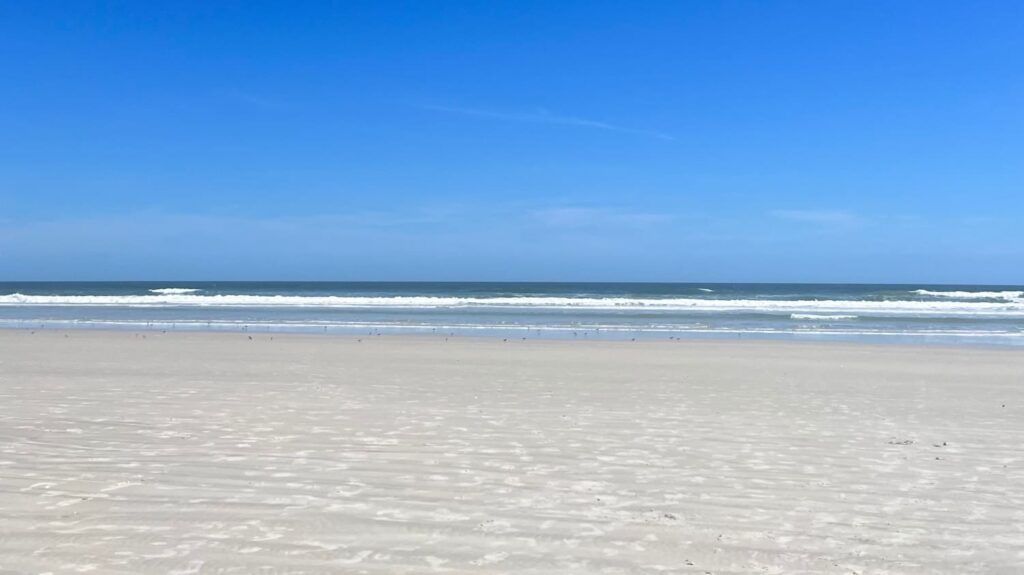 Pristine white sand and the Atlantic Ocean in St Augustine in Florida