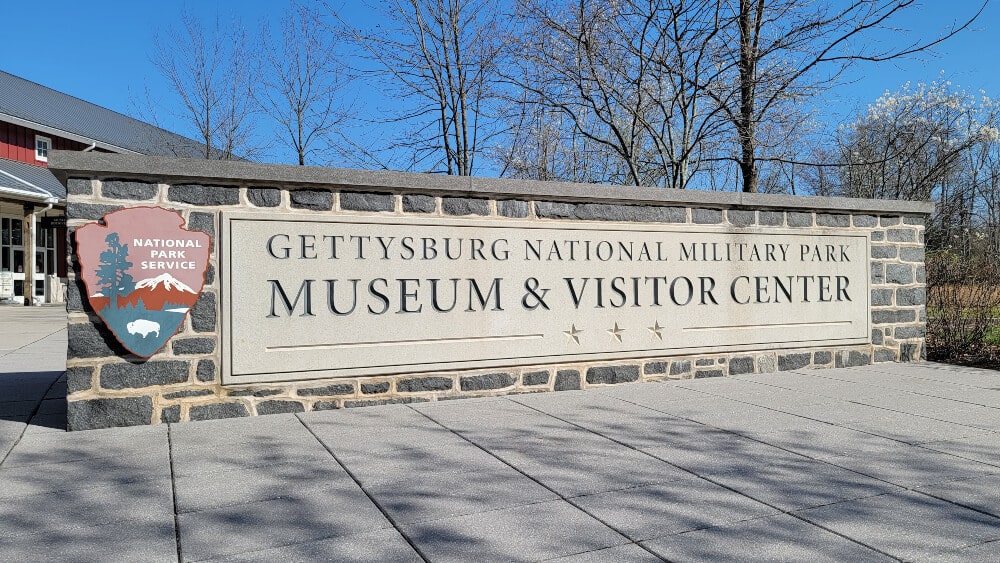 Visiting the Gettysburg National Military Park Museum is a must-do in Gettysburg. Photo shows Gettysburg National Military Park Museum sign.