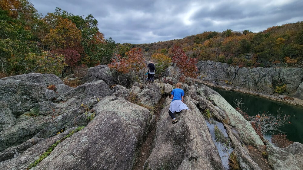 Kids climbing over rocks along the Billy Goat Trail section A hike near Washington, DC