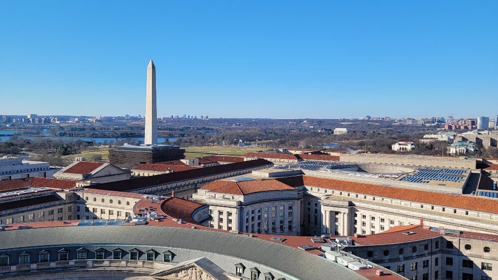 View of Washington Monument and Washington DC from Old Post Office Tower