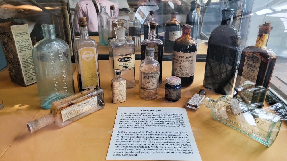 Antique bottles depicting medicine from the 1800s at the Stabler-Leadbetter apothecary in Alexandria, Vriginia