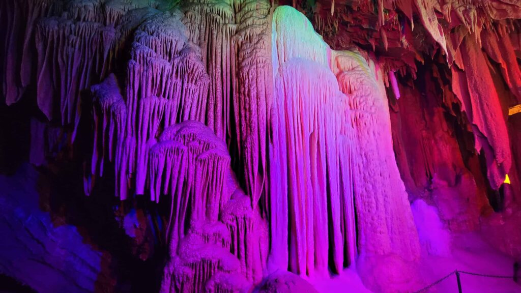 The Diamond Cascade at Shenandoah Caverns is made up of calcite crystal, allowing it to sparkle in the light