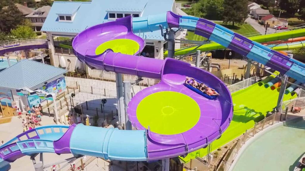 aerial view of breakers edge water coaster at Hersheypark's Boardwalk waterpark