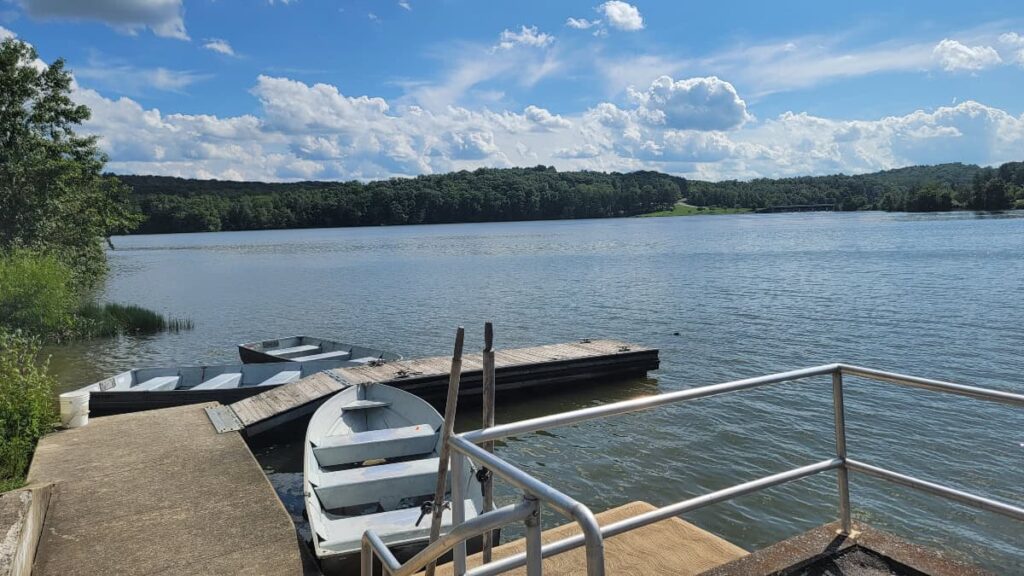 View of Shawnee Lake from the boat dock in Shawnee State Park