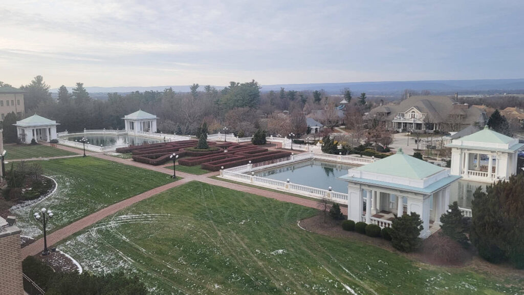 Looking out towards the formal gardens at the Hotel Hershey from the 3rd floor