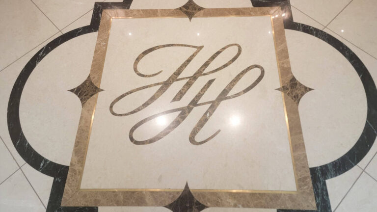 Tile floor inlayed with "HH" at the Hotel Hershey