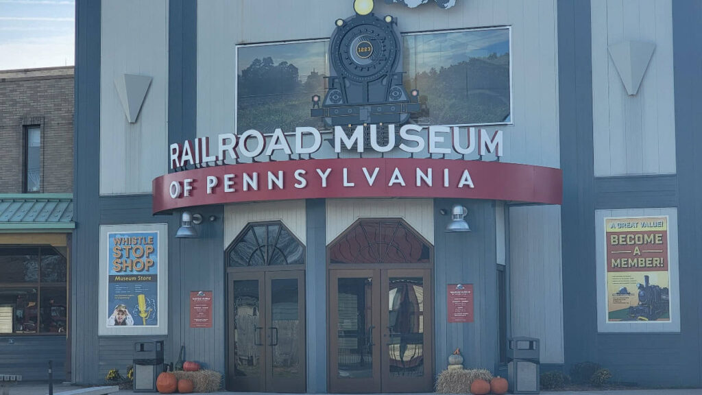 View of the entrance to the Railroad Museum of Pennsylvania