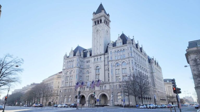 Looking at Old Post Office, now Waldorf Astoria, from across the street