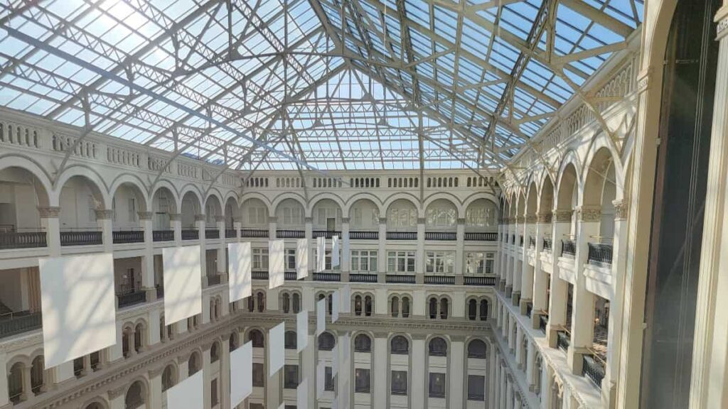 Looking at the glass ceiling of the Waldorf Astoria from the 9th floor