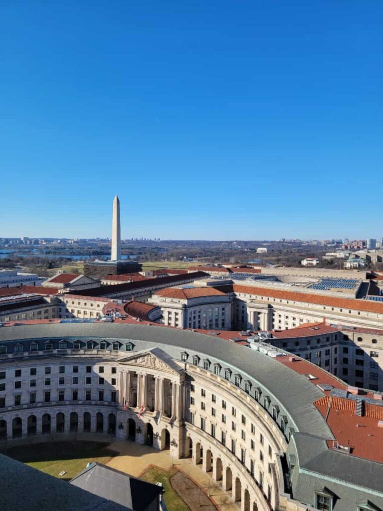 Looking out from the Old Post Office Tower you can see the Washington Monument in the distance